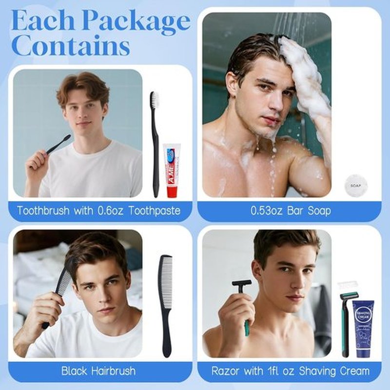 Disposable Toiletry Kits, 6 In 1 Bulk Travel Size Hygiene Care Packages,Essential Men Women Individually Wrapped Personal Toiletries Set for Hotel, Charity/Guests/Shelter/Homeless (5 Pack)