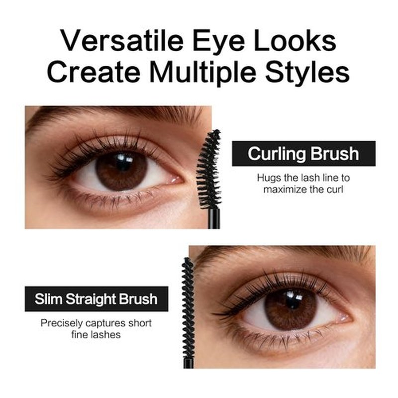 CARSLAN Double Extension Curling Mascara - Lengthening & Curling Formula, Smudge-Proof, Black, 0.18 Fl Oz & 0.16 Fl Oz