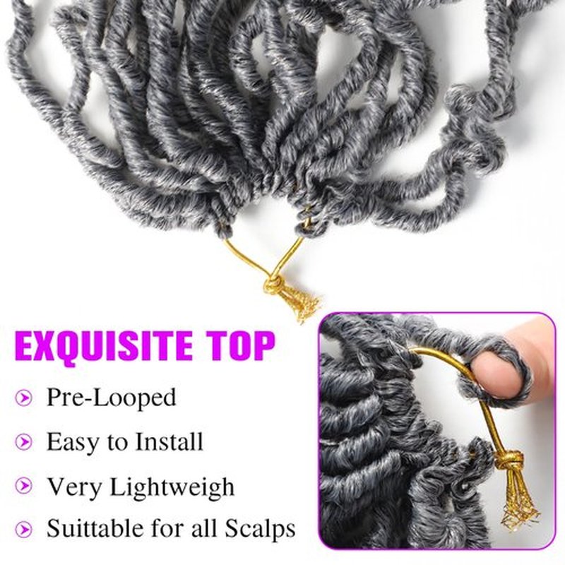 18 Inch Pre-twisted Faux Locs Crochet Hair 6 Packs Soft Locs Crochet Hair Gray Crochet Hair for Black Women Crochet Braids Hair Extensions (18Inch, 6Packs, Gray)
