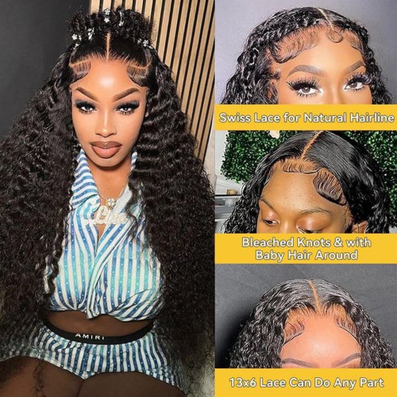 KTOOYKE 30 Inch 13x6 Deep Wave Lace Front Wigs Human Hair Pre Plucked 180 Density HD Lace Frontal Wigs Human Hair for Women Deep Curly Wig Natural Color