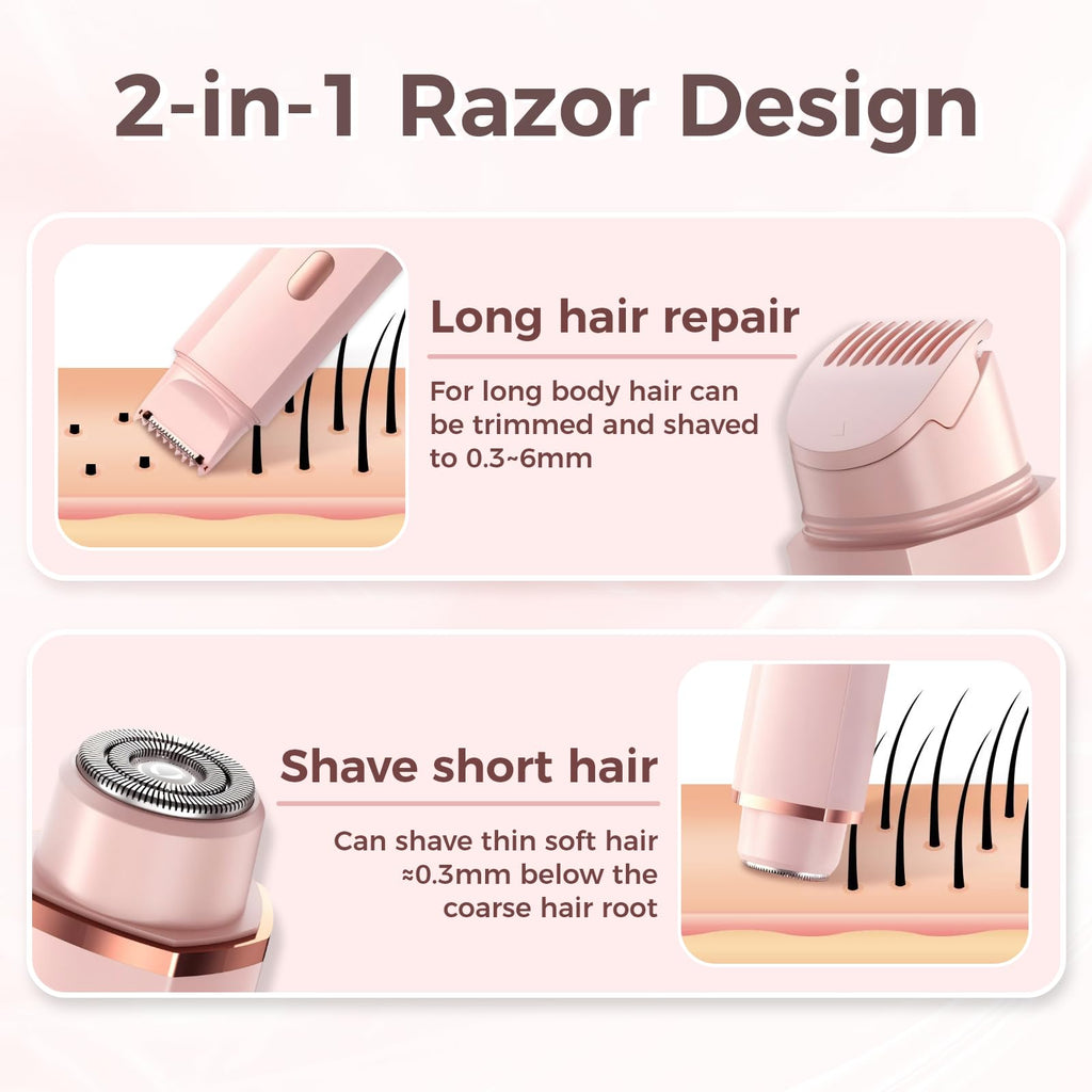 Pedersean Bikini Trimmer for Women, 2 in 1 Electric Razors for Women, IPX7 Waterproof, USB Rechargeable Wet and Dry Shaver, Suitable for Hair Removal All Over The Body