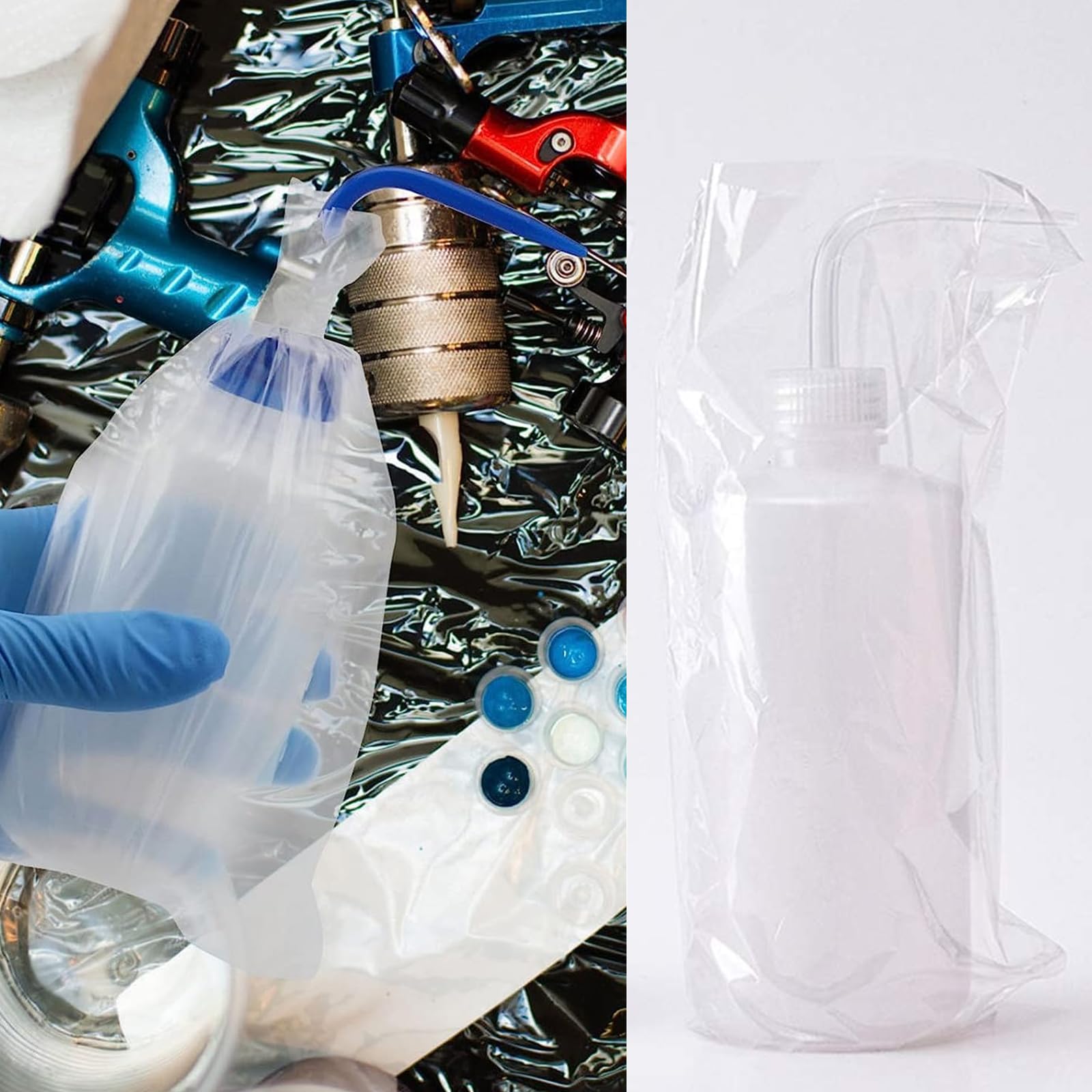 ZHOOGE 250pcs Tattoo Wash Bottle Bags 9.86 in X 5.91 in White Transparent Odorless Disposable Squeeze Wash Bottle Bags for Tattoo Bottles Tattoo Supplies Tattoo Kits