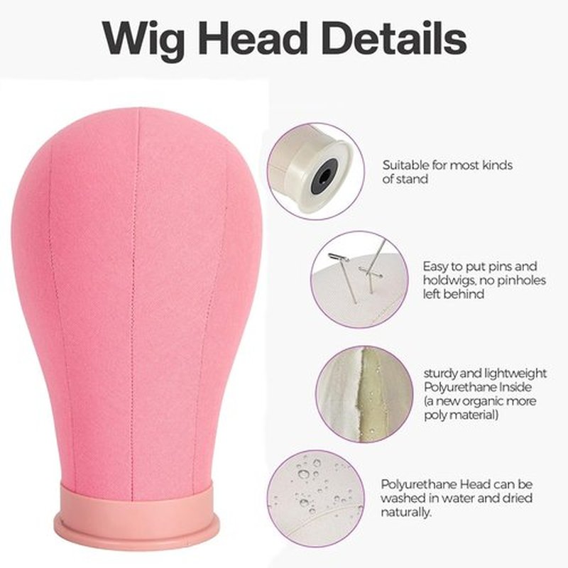 koskusder 22 Inch Canvas Wig Head with Stand Cork Canvas Mannequin Head with Wig Head Stand Manikin Head Block Set for Wigs Trimming Making Display with T Pins Set (Pink)