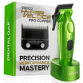 Cocco Hyper Veloce Pro Clipper, Digital Gap Ambassador Graphene Taper Blade Professional Hair Clippers, High-Torque BLDC Motor, All-Metal, Cordless, Charging Station Included (Green)