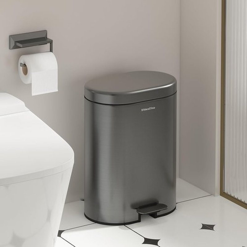 Skiennix Small Bathroom Step Trash Can - 3.2 Gallon Stainless Steel Bin with Soft Close Lid | Volcanic Gray