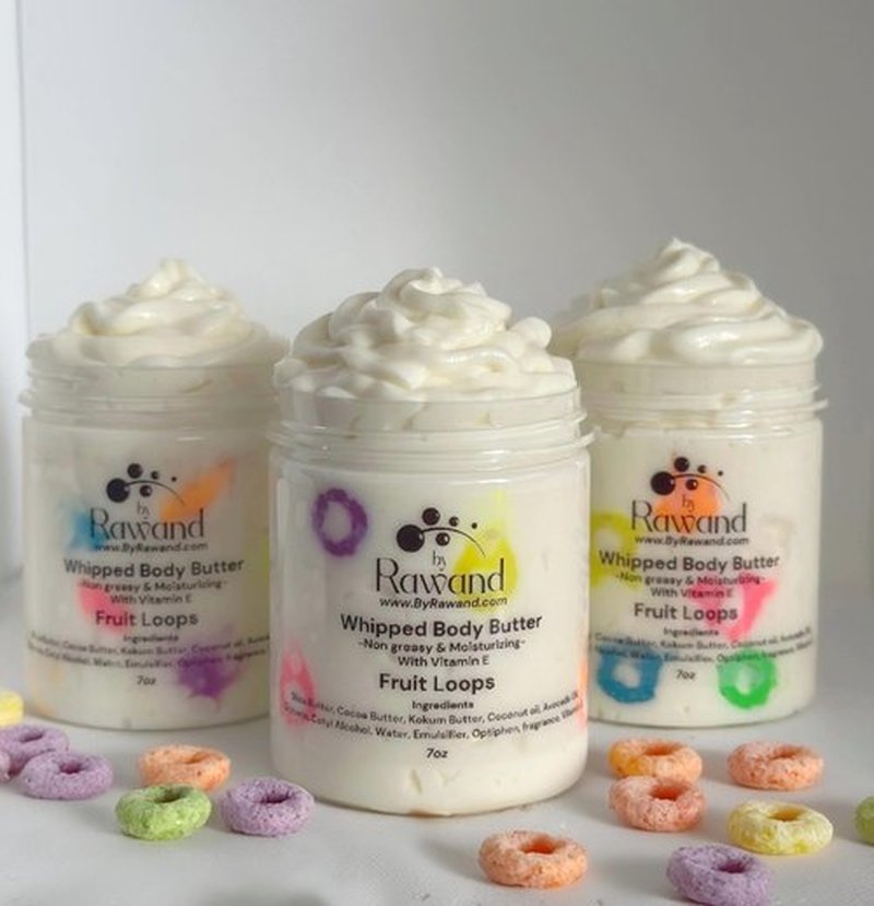 ByRawand Handmade Fruit Loops body buttercream with Shea, Cocoa & Kokum butter based with natural oils & Hyaluronic Acid - non greasy, moisturizing (Fruit Loops)