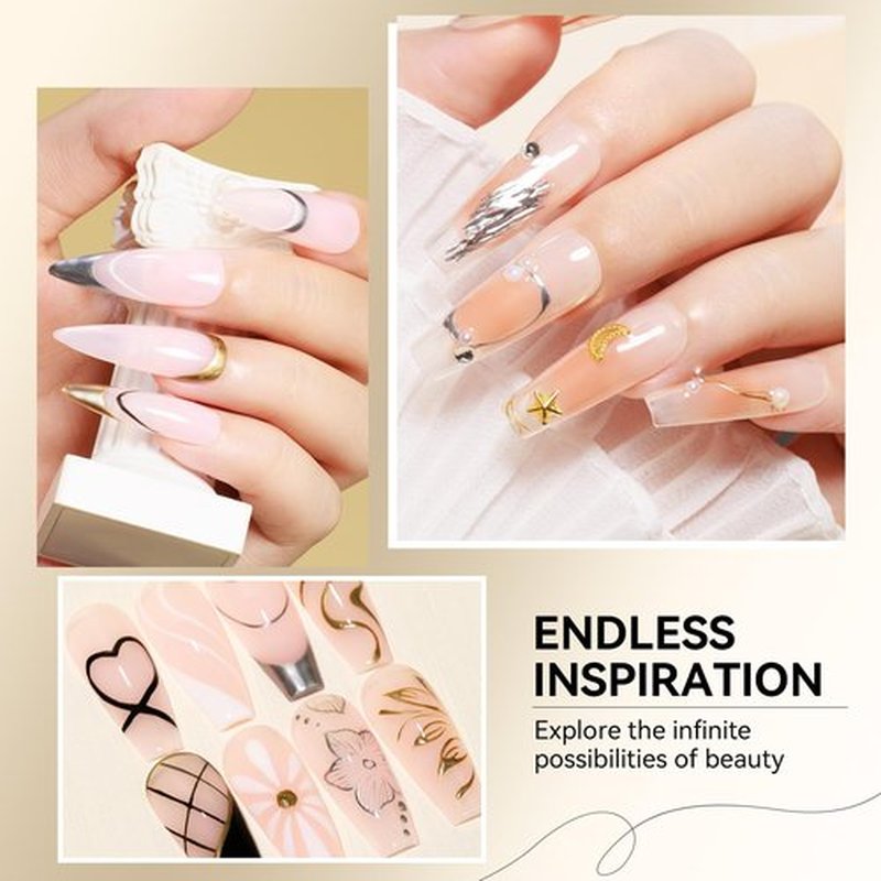 MIZHSE Metallic Gel Liner Nail Art - Gold Silver 4 Colors, 3D Mirror Gel Painted Spider Drawing Line, Glossy Painting Swirl French Chrome Effect Nail Design Soak off Manicure Set