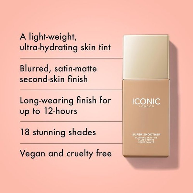 Iconic London Super Smoother Blurring Skin Tint - Hydrating, Ultra-Lightweight Tinted Moisturizer | Light to Medium Coverage, Vegan