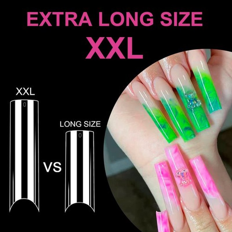 NXJ INFILILA Tapered Square Nail Tips 200PCS C Curve XXL Clear Half Cover False Nail Tips with Case for Nail Salon or Home DIY,10 Sizes