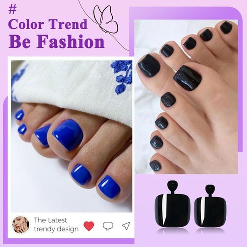 LuckForever 576pc Press on Toenails Women Toe Fake Nail with Adhesive Tab, Gel Fake Toenails Press ons Nails Short Square Glue on Toenail Acrylic Toes Nails False Presson Stick Toenail for Feet