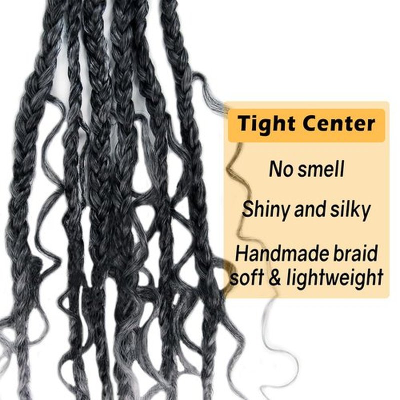 Niseyo Goddess Box Braids Crochet Hair 10 Inch 8 Packs Short Boho Style Crochet Box Braids Grey Pre Looped Curly Ends Synthetic Hair (Tgrey/Ombre Gray)