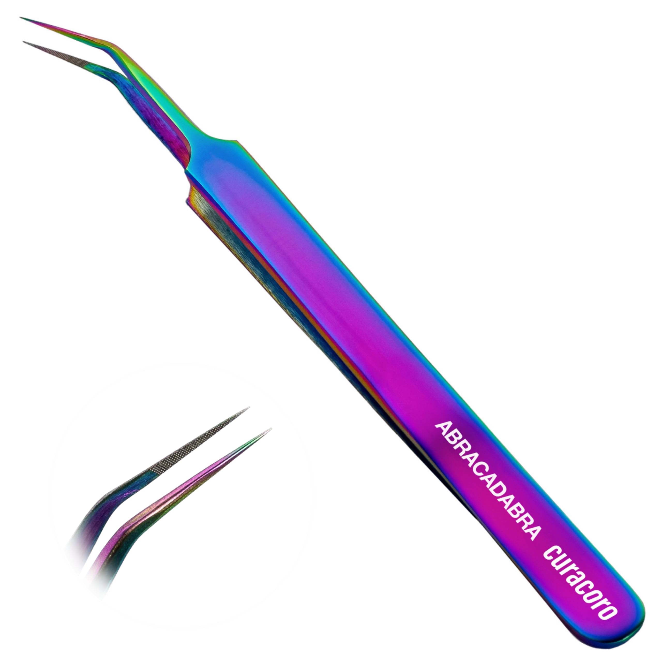 Curacoro Lash Tweezers, Fiber Tip Grip (Galaxy, Abracadabra)