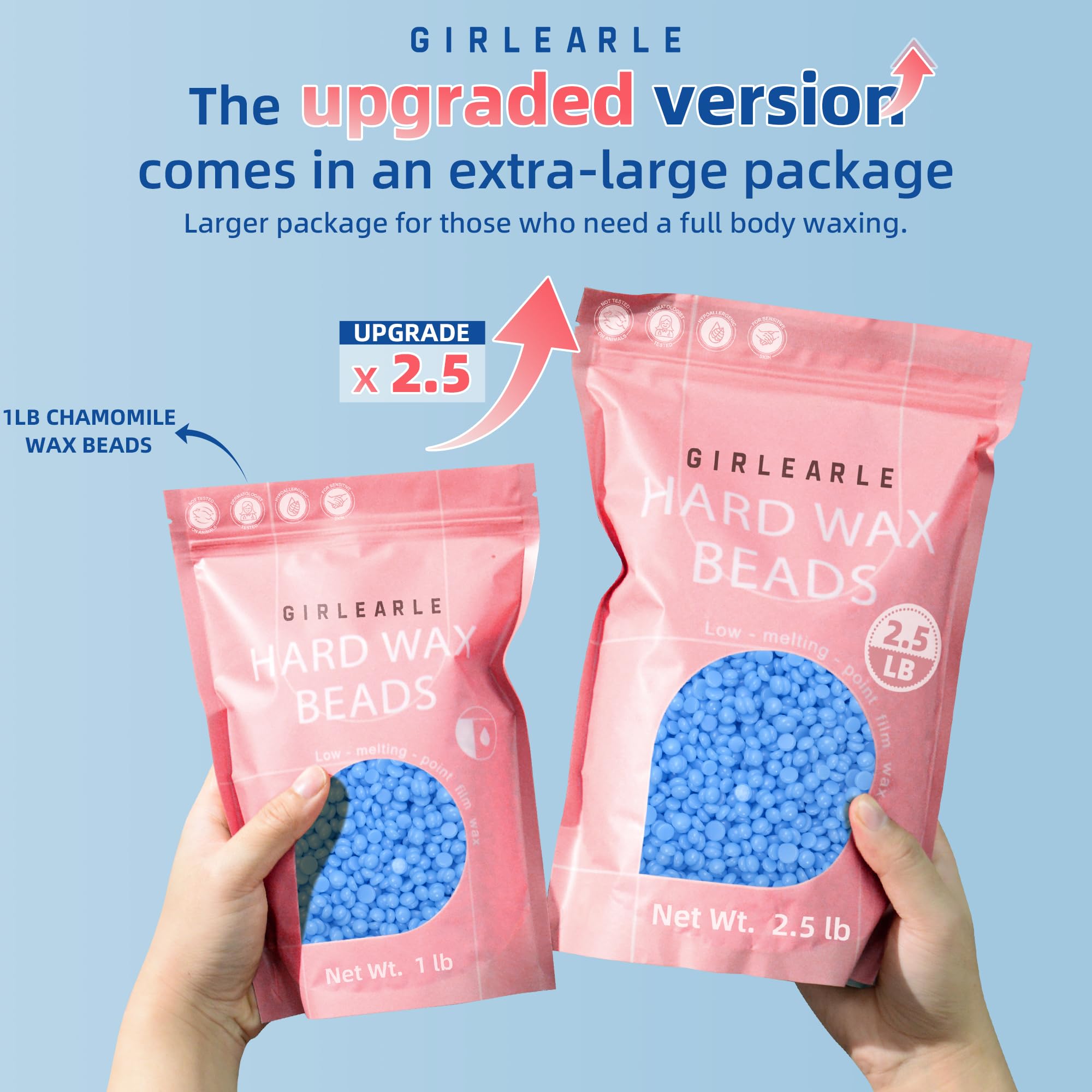 GIRLEARLE 2.5lb Wax Beads for Hair Removal, Brazilian Bikini Hard Wax for Sensitive Skin, Hard Wax beads Perfect for Full Body Eyebrow, Facial, and Underarms at Home for Women and Men (Chamomile)