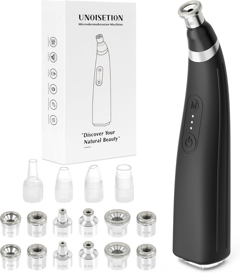 UNOISETION Diamond Microdermabrasion Machine - Rechargeable Facial Tool with 12 Tips | Blackhead Remover for Home & Travel