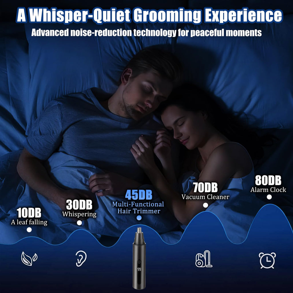 SYAWS Nose Hair Trimmer for Men and Women,USB Rechargeable Eyebrow & Facial Hair Remover with LED Display,Aluminum Alloy Shell with IPX7 Waterproof,Dual Edge Blades for Easy Cleaning (Black)