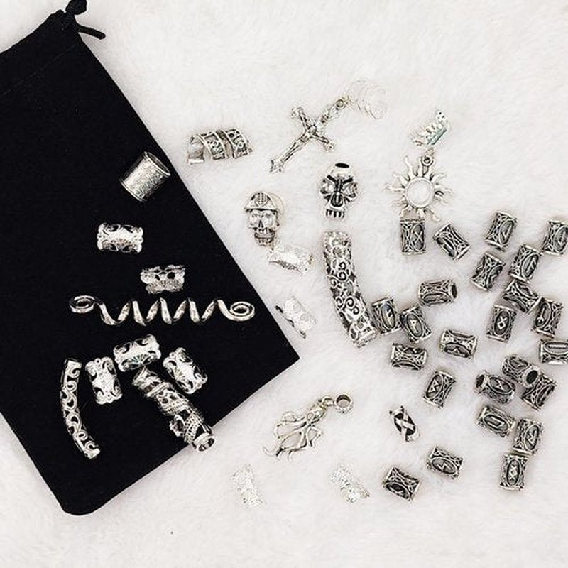 129 Pcs Viking Hair Jewelry Nordic Runes Tube Beads