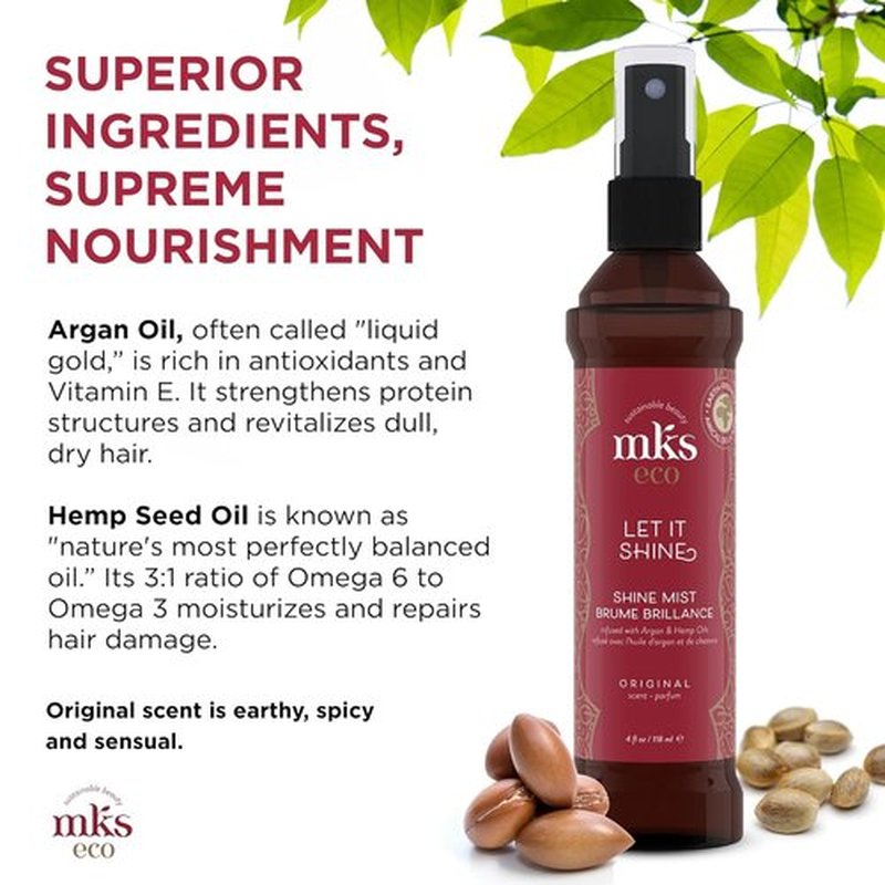 MKS Eco Let It Shine Shine Mist | Refreshing Hairspray with Moroccan Argan Oil - 4 fl oz - Vegan & Cruelty-Free