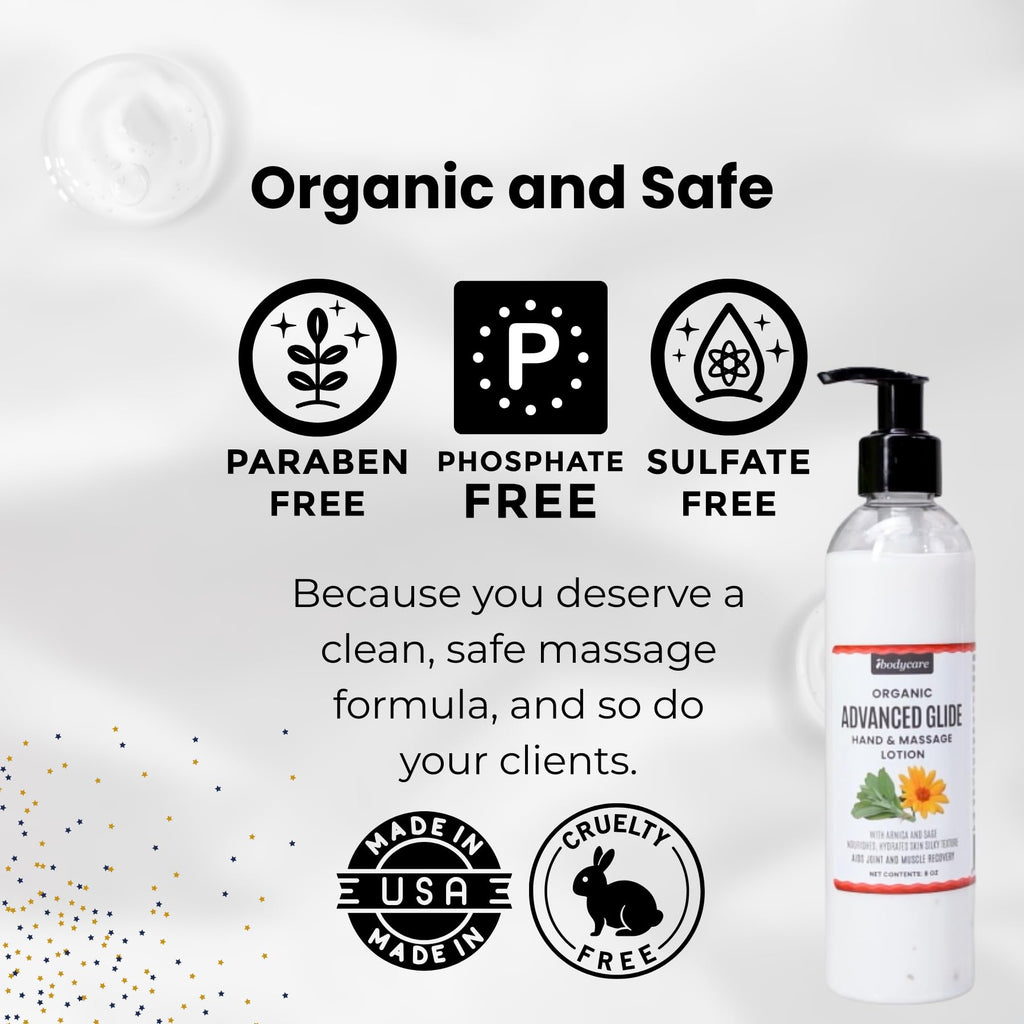 ibodycare Advanced Glide Massage Lotion with Arnica and Sage Professional Massage Cream for Muscle Relief Hydrating Hand and Body Lotion 8 oz (8 Oz)