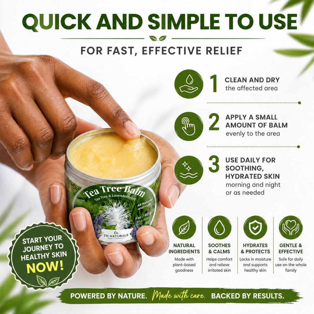 Tea Tree Oil Balm for Itchy Skin Relief – Soothing Moisturizing Balm for Dry Skin, Bug Bites, Chafing & Irritated Skin – Natural Skin Care for Body, Hands & Feet (1 Pack)