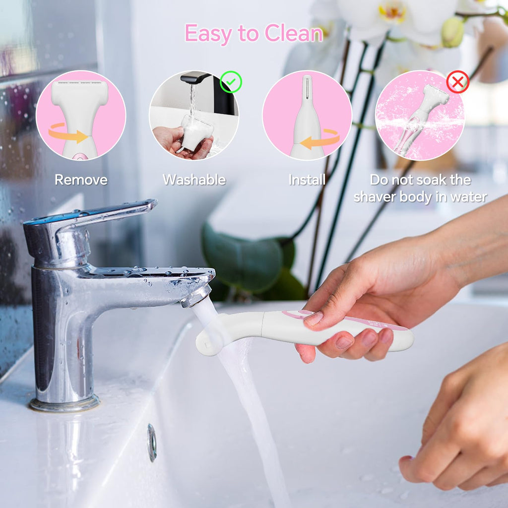 Electric Razor for Women 4-in-1 Bikini Trimmer & Body Shaver for Face, Legs, Underarms, Pubic Hair – Rechargeable Wet/Dry Painless Hair Removal with LED Display (Pink)