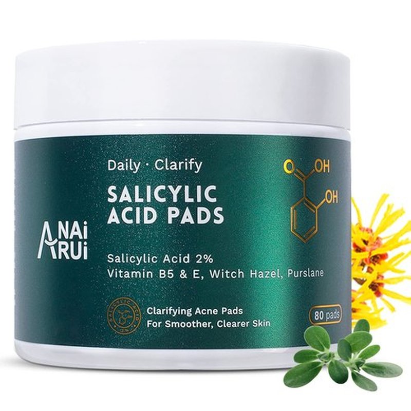 ANAI RUI 2% Salicylic Acid Face Cleansing Pads - Exfoliating Witch Hazel Wipes for Acne Relief | 80 Count