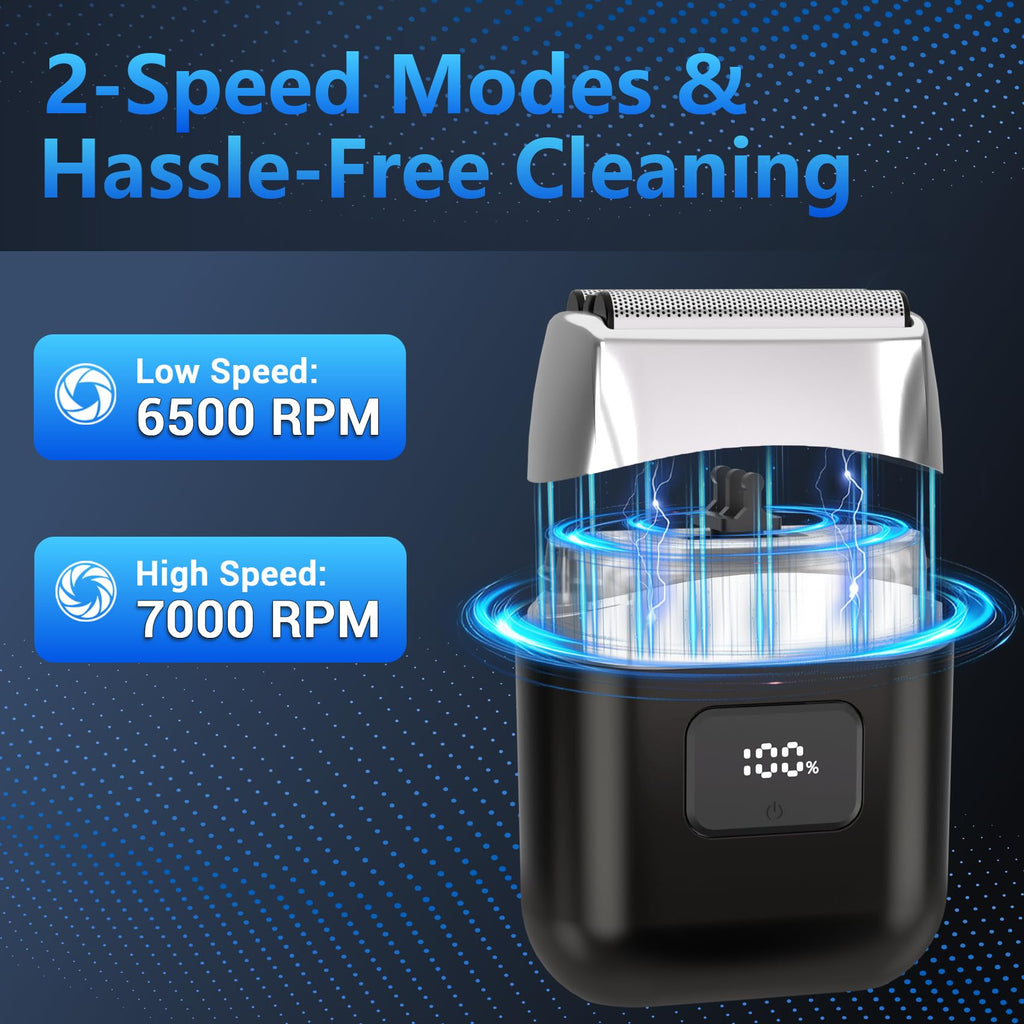 YOXSPD Electric Foil Shavers for Men: Mini Electric Razor with 3 Floating Blades, LED Display, Dual Speed - IPX7 Waterproof Wet/Dry Cordless Razor, USB Fast Charging, Travel Lock (Black)