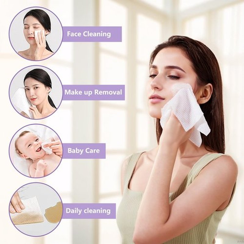Disposable Face Towel 100 Count, Soft Cotton Face Towels, Dry Wipes Facial Cloths Towelettes for Washing and Drying, Lint Free Facial Tissue for Skincare, Makeup Remover and Cleansing