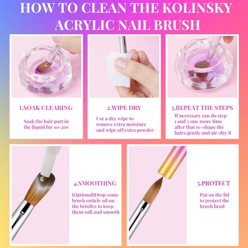 3PCS Acrylic Nail Brush Set, 8/12/14. Kolinsky Nail Art Brushes for Acrylic Application, Sturdy Handle Oval Shaped Acrylic Powder Nail Design Tools for Professional Manicure DIY Home