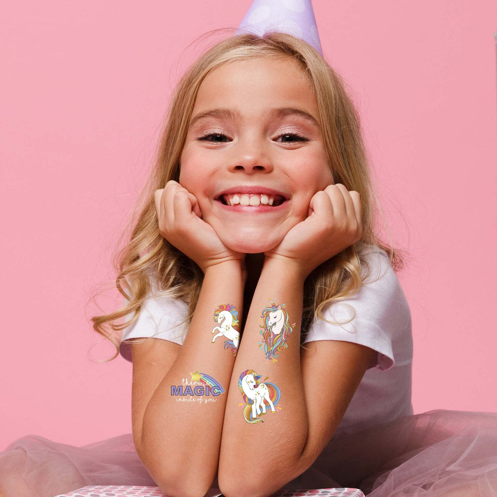 Unicorn Temporary Tattoos/Safe Non-Toxic/Pre-Cut Easy to Share/Party Favors/With Gold Sparkles/USA Company/FDA Compliant (Unicorn 36pk)