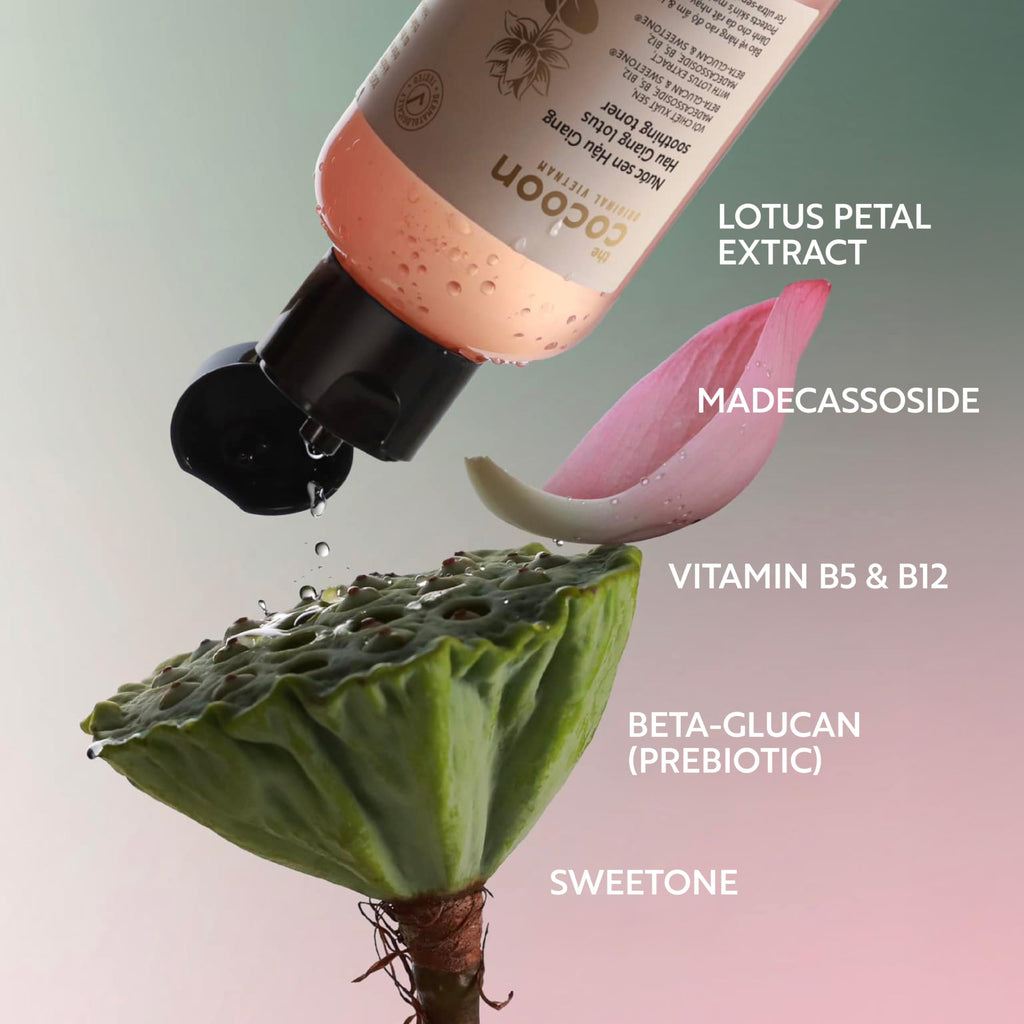 Cocoon Lotus Facial Toner, Soothing and Hydrating Face Toner with Madecassoside, Vitamin B5 and B12 for Sensitive, Dry and Irritated Skin, Vegan Skincare, 4.74 fl oz