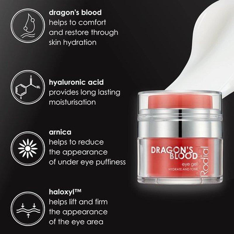 Rodial Dragon's Blood Eye Gel - Hydrating Eye Cream with Hyaluronic Acid for Smoother, Brighter Eyes | 0.5 fl. oz.
