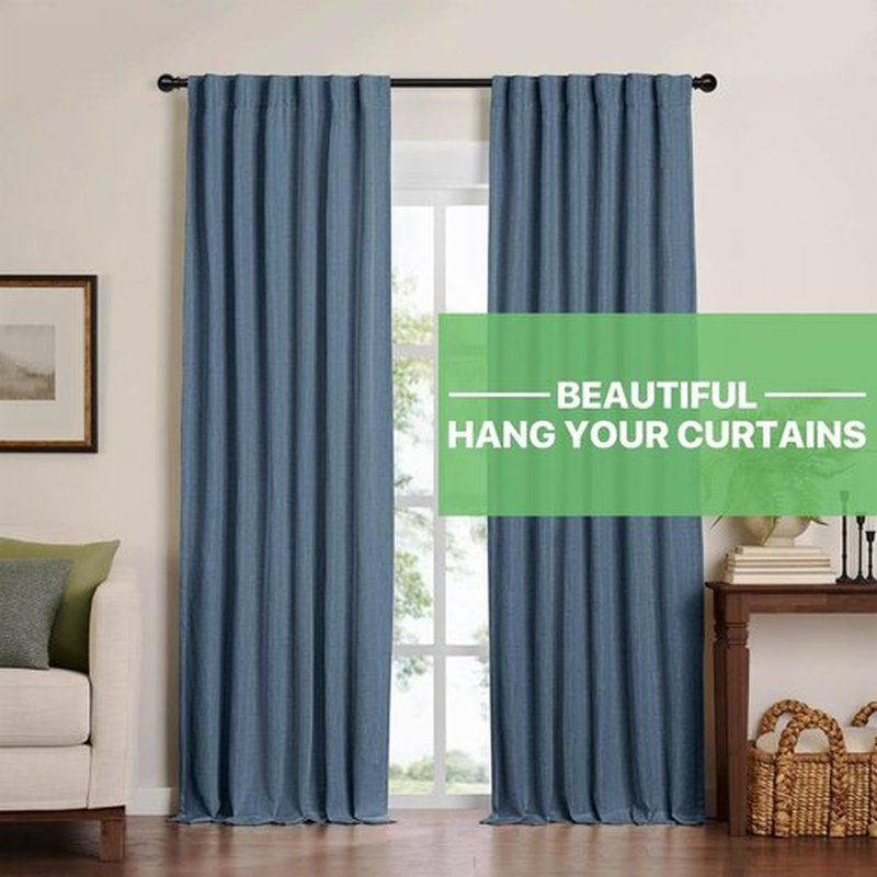 Skiennix Black Curtain Rod Set - Adjustable 28 to 48 Inch Metal Drapery Rod with Brackets | Perfect for Bedroom, Kitchen, Living Room