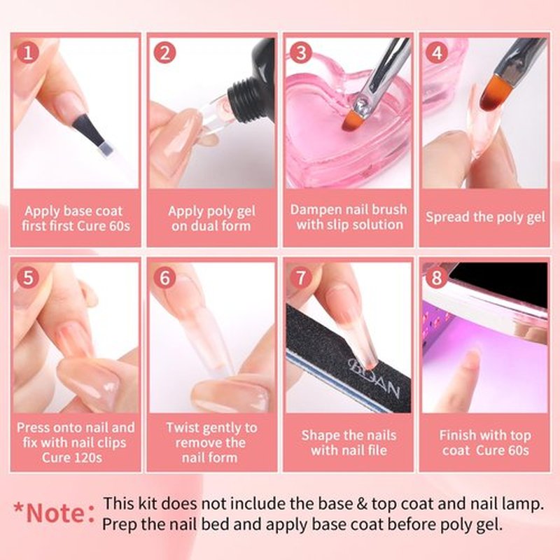 BQAN Poly Nail Gel, 2 Jelly Colors Poly Extension Gel (30ml) with Slip Solution & Brush | Non-Lifting Low Odor | for Nail Builder Pro Salon & Home DIY - Jelly Light Pink, 1 Oz/Pack (Pack of 2)