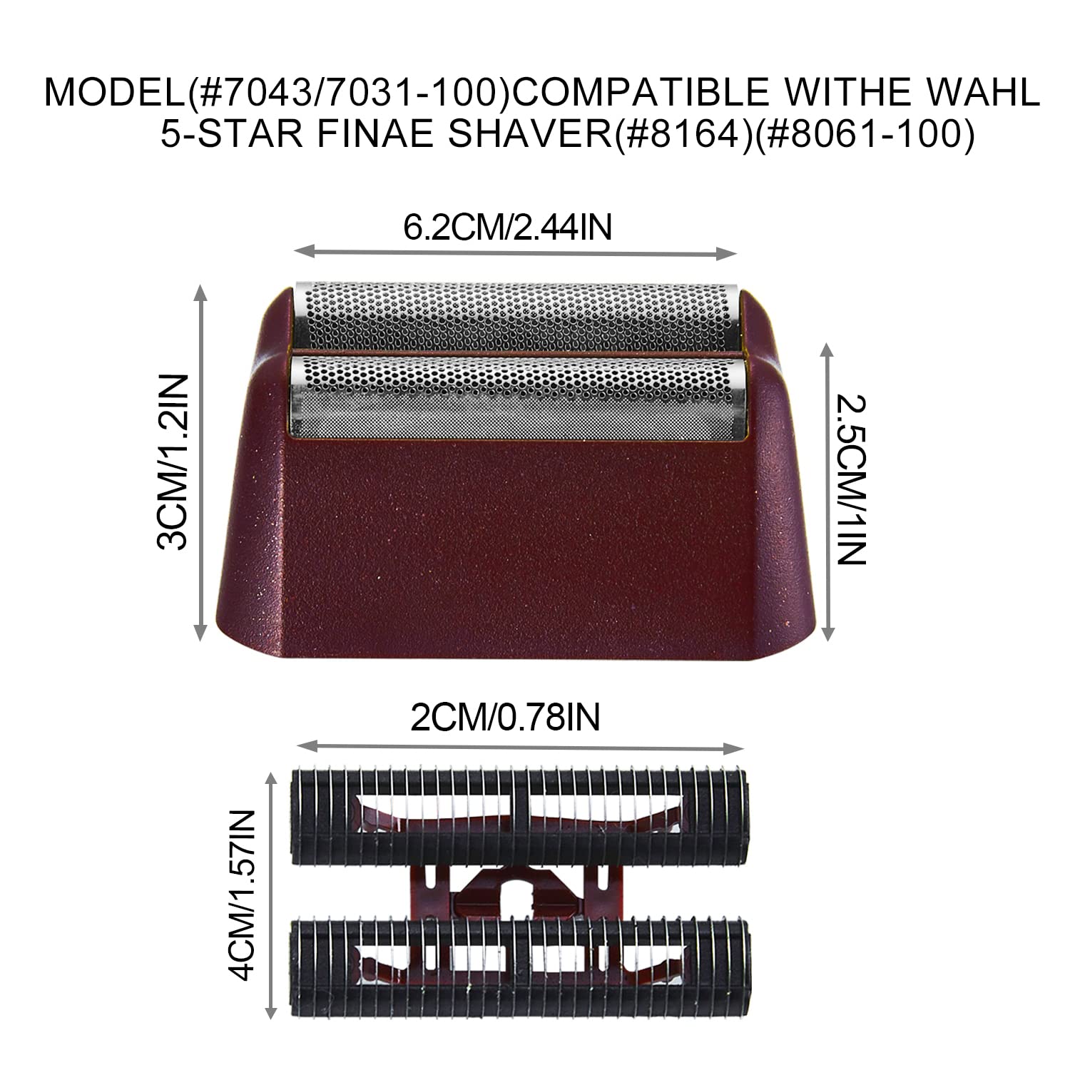 Professional 5 Star Series Finale Shaver Replacement Silver Foil and Cutter Bar Assembly Compatible with wahl Shaver Foil 7031-100, 7043-100 Replacement Silver Heads (red)