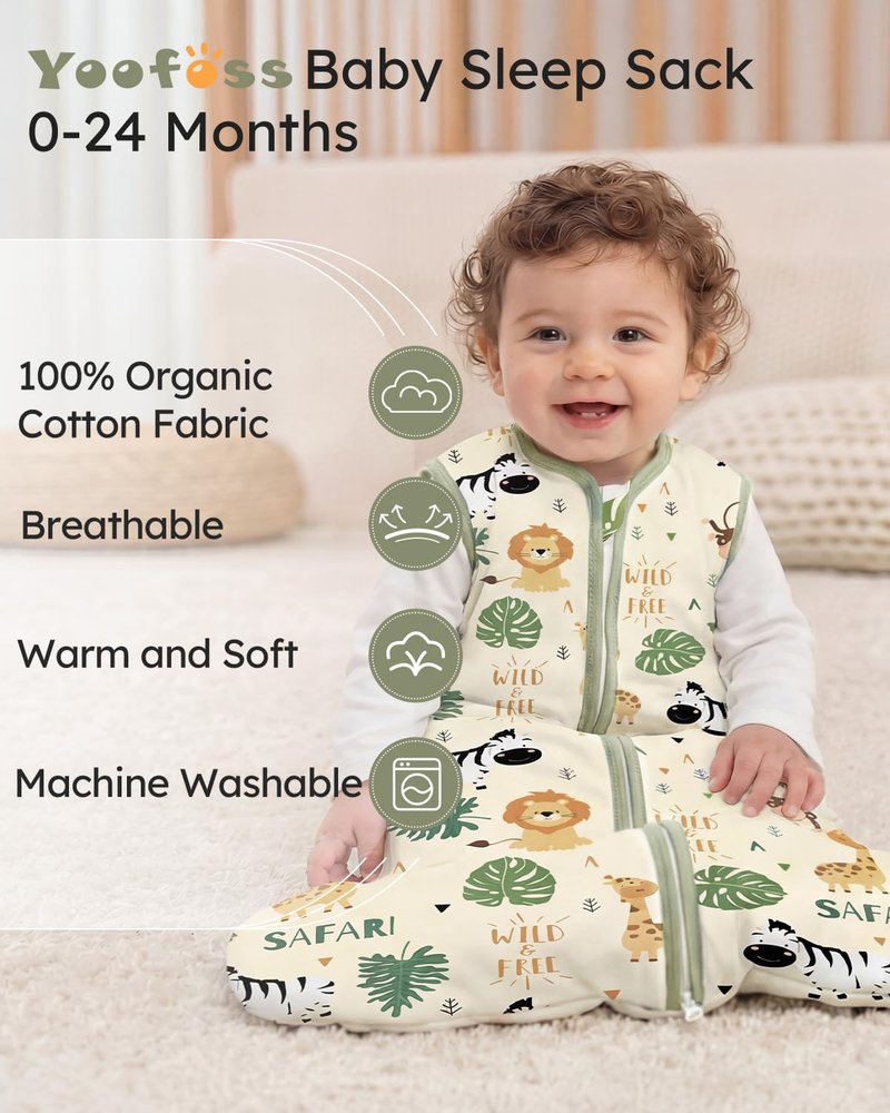 Yoofoss Baby Sleep Sack - 1.5 Tog Wearable Blanket for 18-24 Months | 100% Organic Cotton, Warm & Comfy