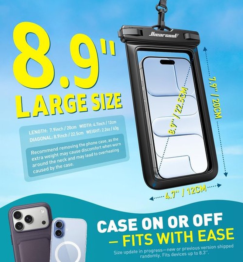 Hiearcool Waterproof Phone Pouch - IPX8 Case for iPhone 17/16/15/14 Pro Max | Touch Screen, 2 Pack, Fits Up to 8.9”