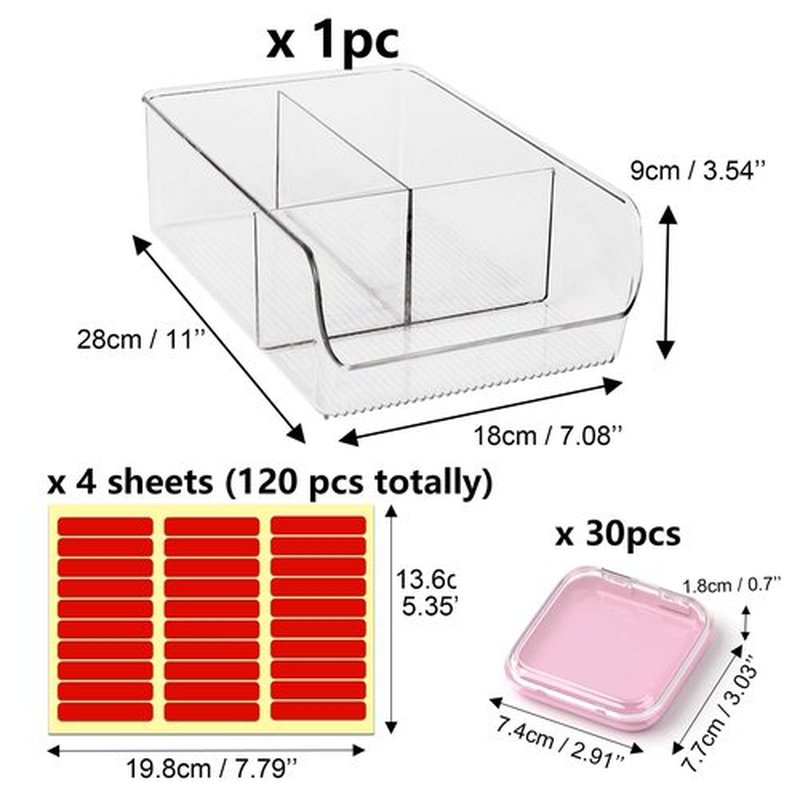 30 Pcs Press On Nail Storage Box Container False Nail Organizer Acrylic Display Case with a Large Stackable All-In-One Box and 120 Pcs Double Sided Adhesive Nail Display Tape (Pink)