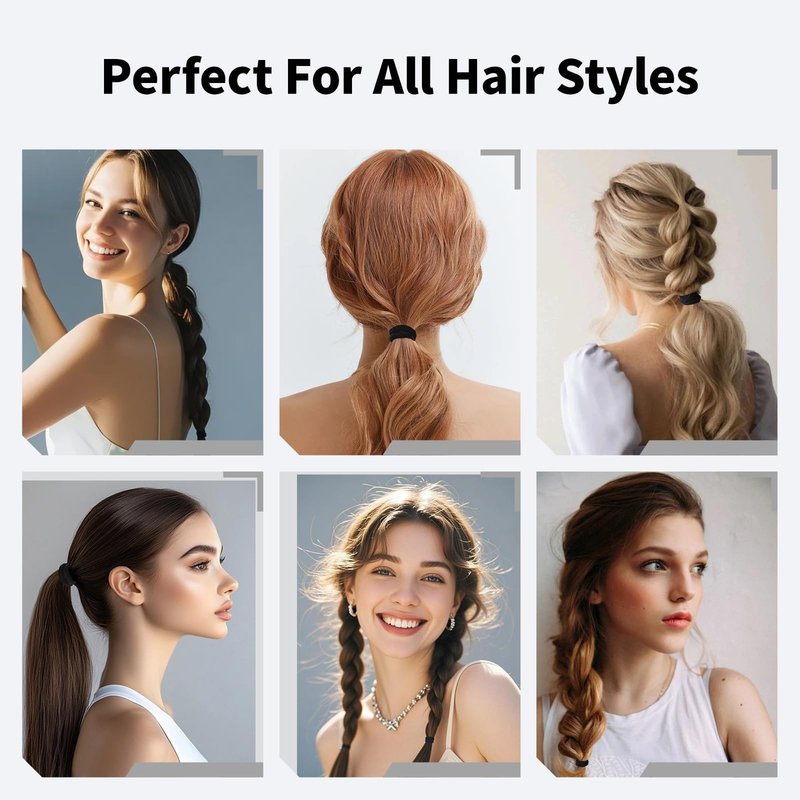 XDMURYM 100 PCS Black Nylon Hair Ties for Women, Elastic Hair Bands No Damage for Thick,Seamless Ponytail Holders For Girls All Hair Types.