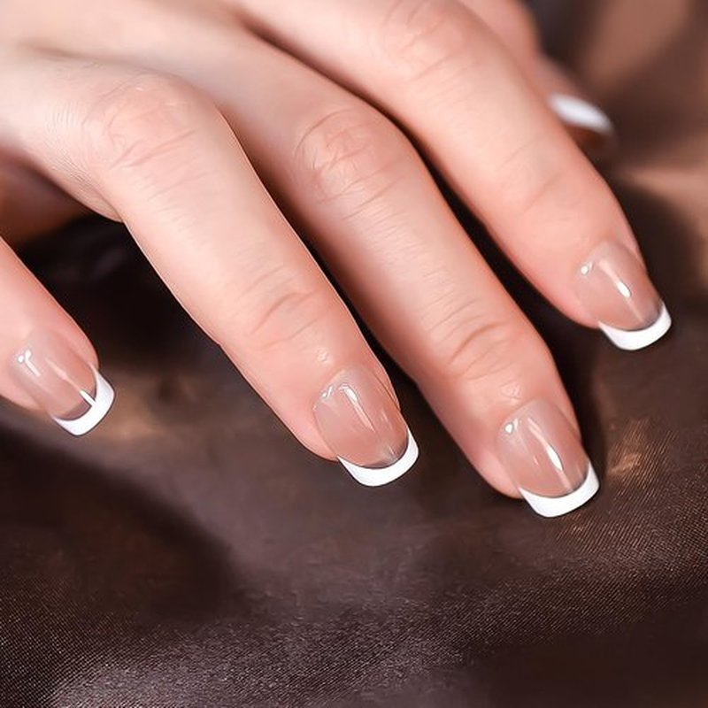 Elevenail 32pcs Deepen White French Tips Short Square Press On Nails Women Girls Gifts Salon Manicure Glossy Nail Art Tips Fake Nails Reusable Acrylic False Nails Glue On Nails
