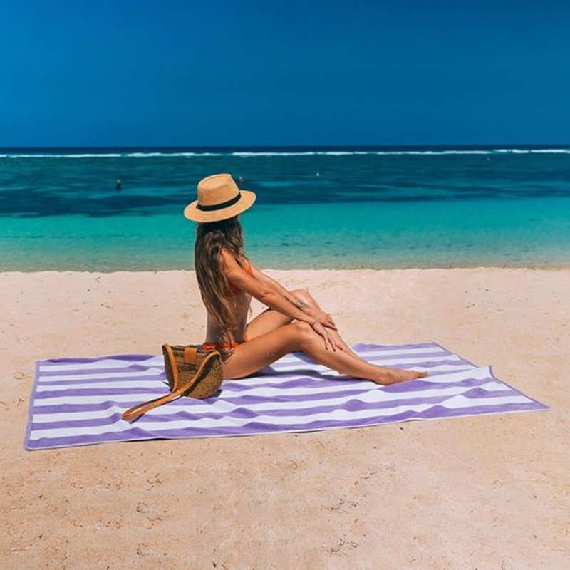 LULUHOME Large Oversized Beach Towel - Soft Striped Cotton Pool Towel 36 x 70 Inch | Purple for Adults