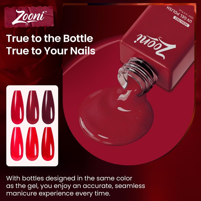 zooni Gel Polish 8 Pcs Hema-free Red purple dark red Gel Nail Polish Set 6 colors with Base & Top Coat UV LED High Gloss Soak Off DIY Salon Set