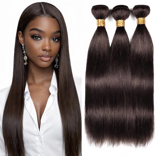 Dark Brown Human Hair Bundles Color 4 Straight 18 20 22 Inch Brazilian Virgin Double Weft Chocolate Brown Hair Extensions Soft Smooth Bouncy for Black Women
