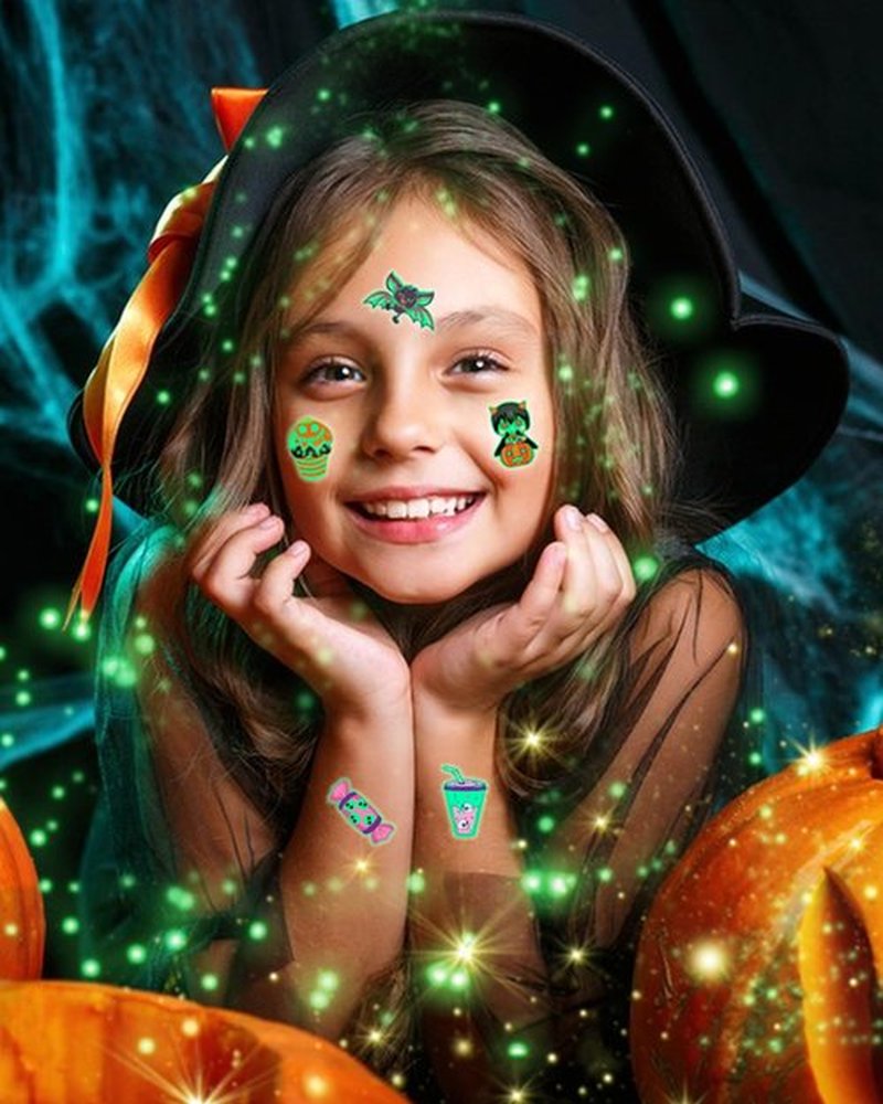 For Halloween Party Favors Supplies - 102 PCS Glow-in-the-Dark Individually Wrap Temporary Tattoos for Kids - Perfect Birthday Party Decorations Favors, Halloween Gifts Goodie Bag Fillers