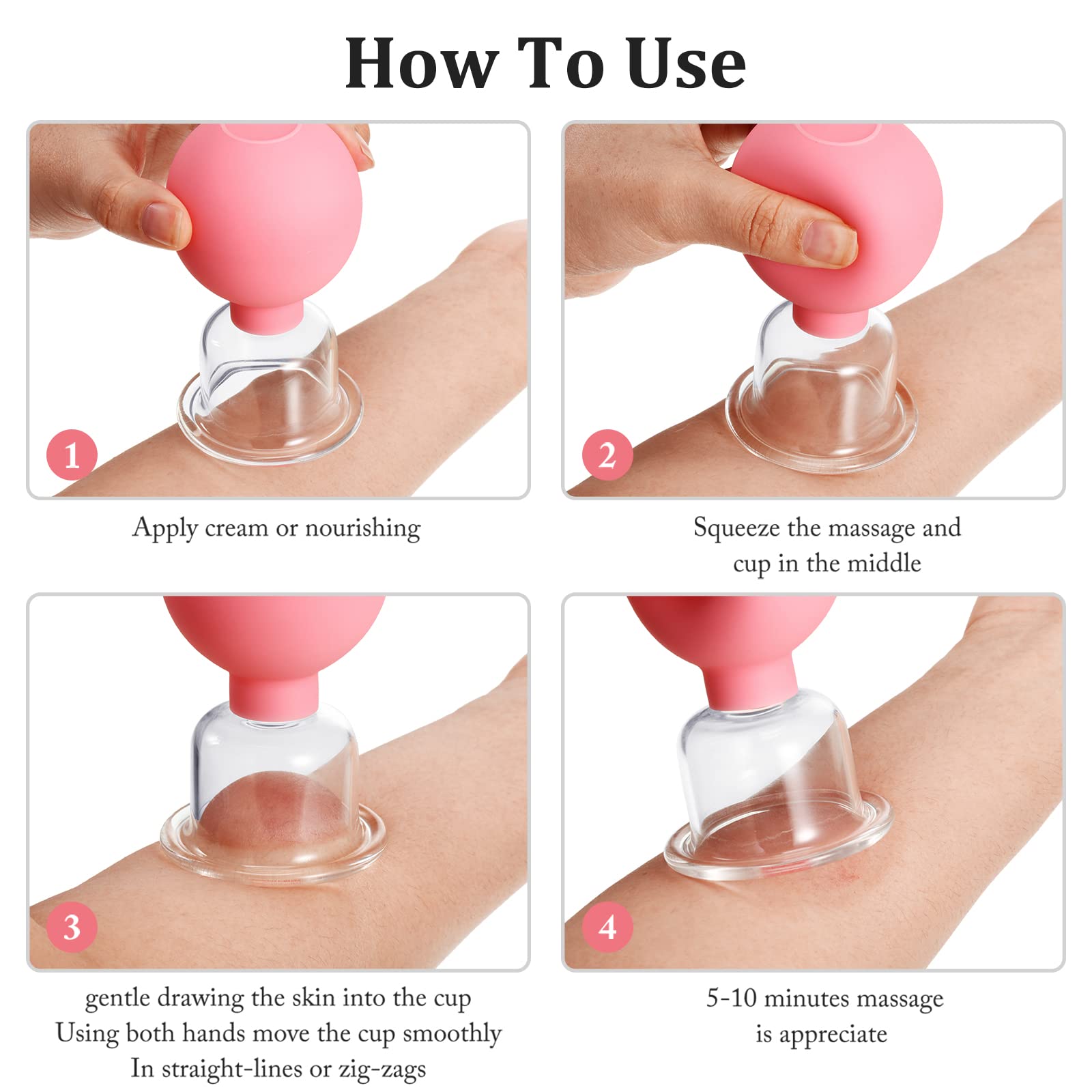 Nuanchu Facial Cupping Cup Glass Face Cup Silicone Cupping Massage Vacuum Suction Mug for Body Face Leg Arm Back Shoulder Muscle and Joint Pain(Pink,0.65 Inch Diameter)