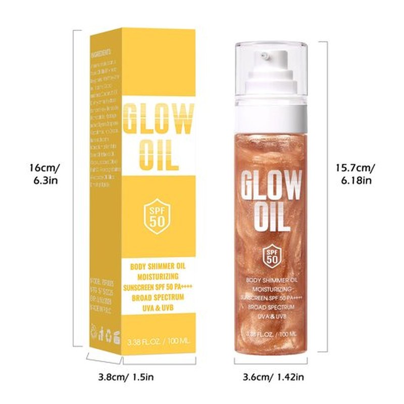 Body Glow Oil, Broad Spectrum SPF 50, Glitter Shimmer Sunscreen Body Oil Lotion with Sequin Mica, Lightweight Non-Sticky Moisturizer with Coconut, Skin Illuminator Glowing Results (02# Rose Gold)