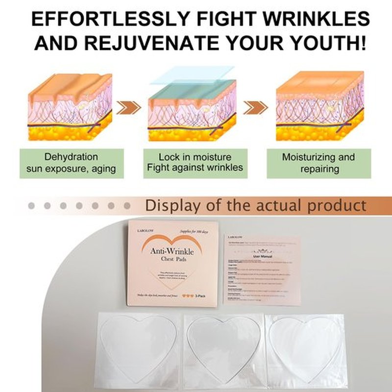 LABOLOW Chest Wrinkle Pads - 3-Pack Reusable Ant-Wrinkle Silicone Patches for Skin Firming,Silicone Patches Smoothing & Hydration & Skin Tightening Overnight Chest Pads (Lasts Up to 3 Months) s1