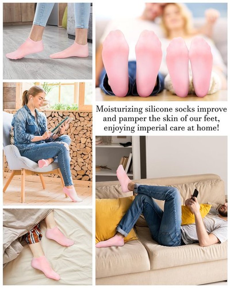 Golbylicc Silicone Moisturizing Socks for Women Dry Cracked Feet, Soft Gel Rubber Socks, Women Foot Care Spa Pedicure Silicone Socks for Cracked Heel and Softening Rough Skin, Calluses (2 Pairs)