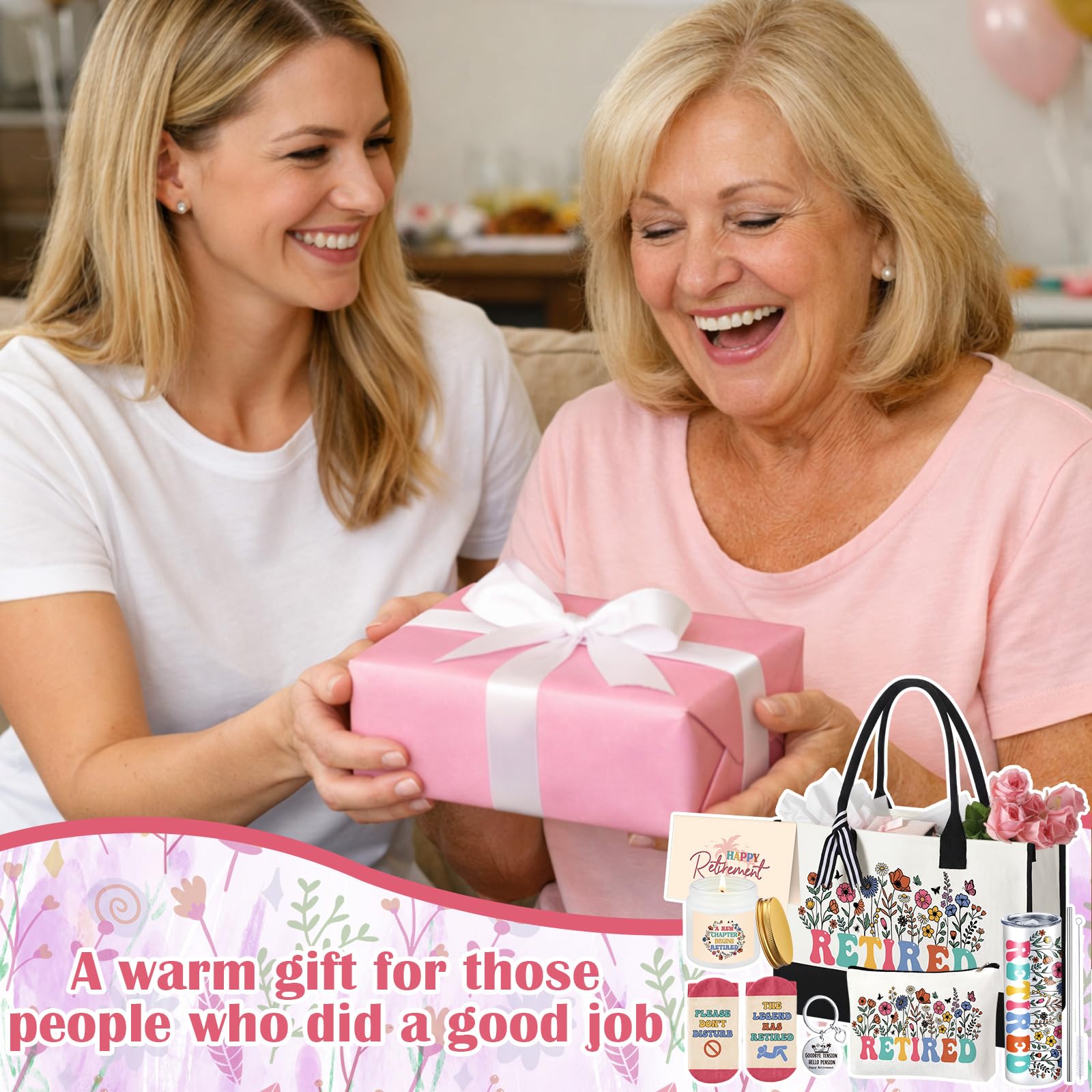 Patelai 7 Pcs Retirement Gifts for Women 2026,Happy Retirement Gift with 20oz Tumbler Tote Bag Socks Candle Cool Retired Gifts for Mom Teacher Nurse Coworker Boss Grandma End of School Year