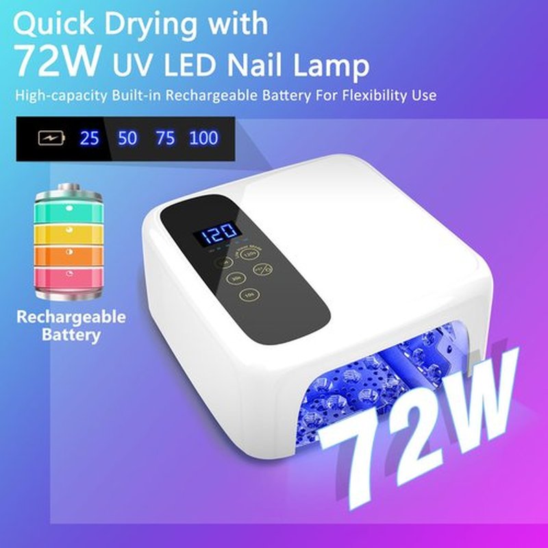 Interchangeable Light Panel & Battery - Cordless Rechargeable 72W AI UV LED Nail Lamp with Metallic Reflector & Base, Professional Salon-Grade Wireless Gel Nail Dryer Fast Curing Light (White)