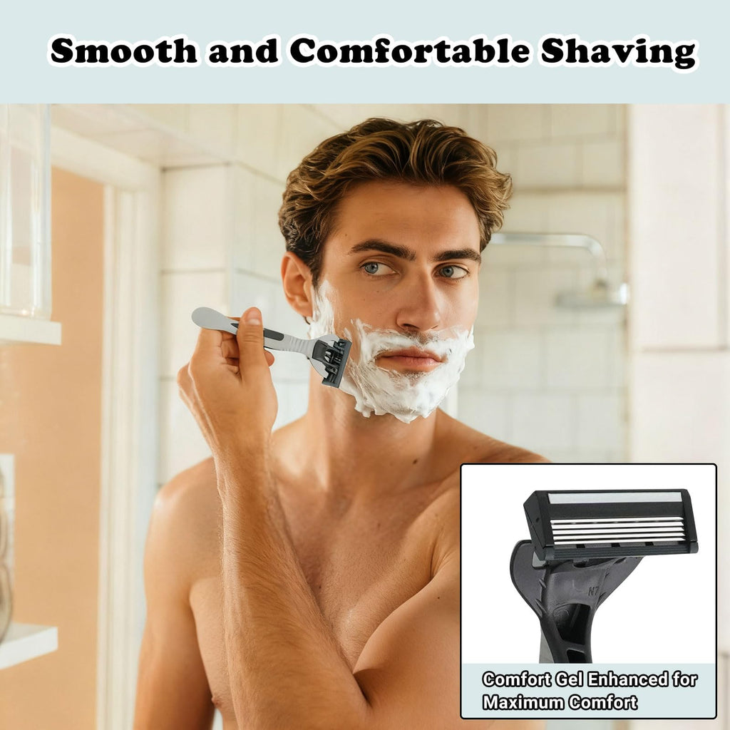PEDOBALI 25 Pcs Men's Disposable Razors Bulk 5 Blade Sensitive Skin Comfortable Shave Set Men Smooth Razors for Head, Face